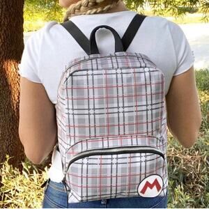 NINTENDO Super Mario Plaid Mini Backpack Switch Case Bag Grey Red